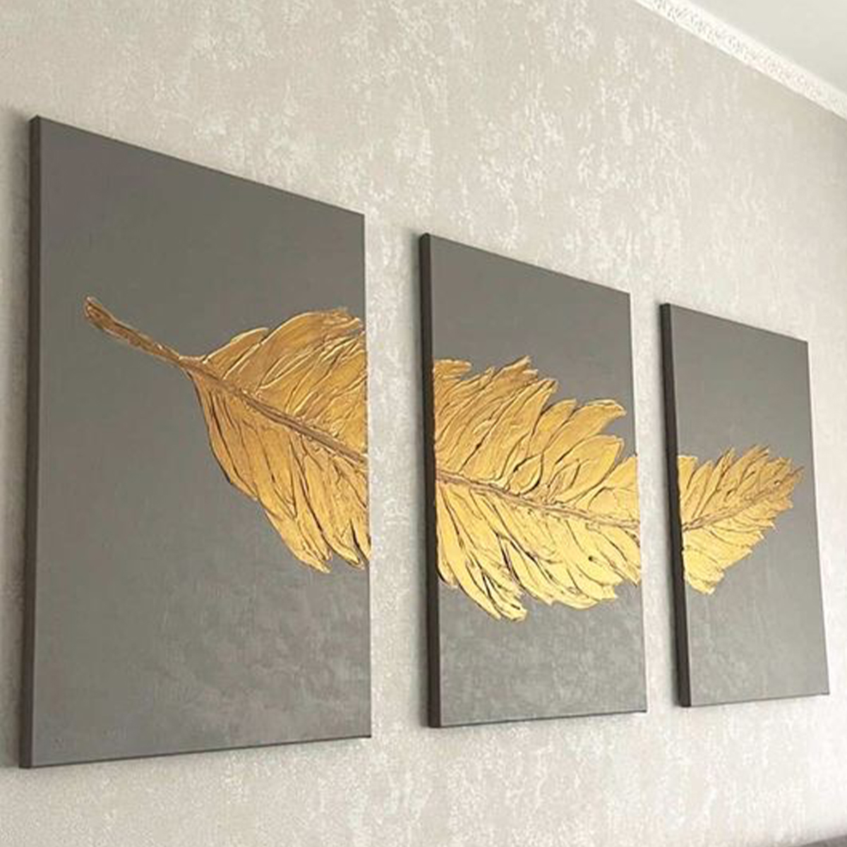 تابلوی سهتکه طرح برگ طلایی مدرن