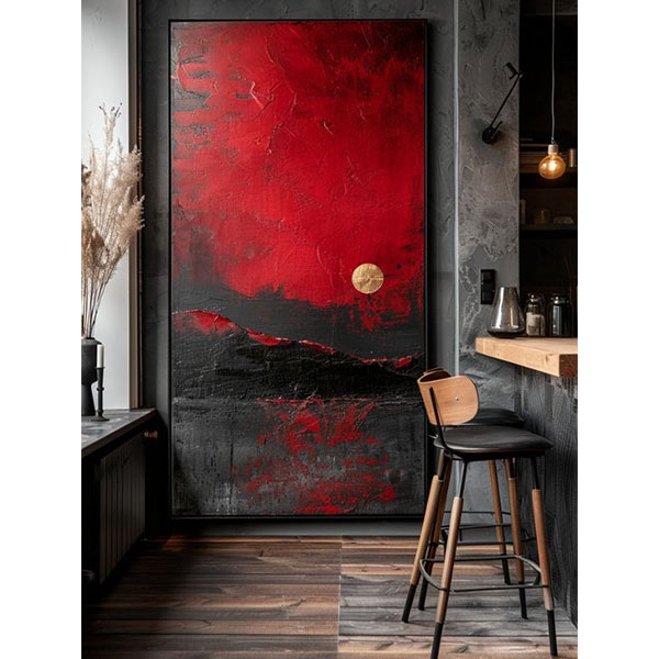 تابلوی تکسچر arteka-70 با بافت برجسته کوه مشکی و آسمان قرمز روی بوم ۱۰۰×۷۰ سانتیمتر