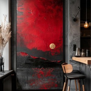 تابلوی مدرن قرمز و مشکی با طرح طلایی برجسته