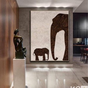 تابلوی مدرن با طرح فیل و بچه فیل