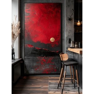 تابلوی تکسچر arteka-70 با بافت برجسته کوه مشکی و آسمان قرمز روی بوم ۱۰۰×۷۰ سانتی‌متر